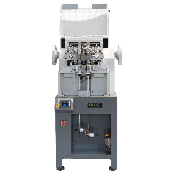 Automatic machine for the production of alternated sheared clasped chain (POPCORN) in  colours